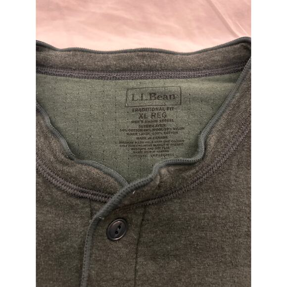 LL Bean Green Wool Blend Henley Sweater XL Outdoor Cabin Lodge Warm - Picture 2 of 5